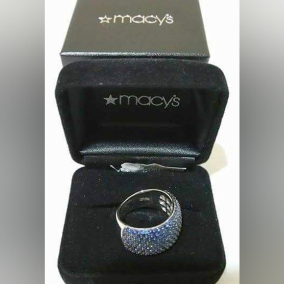 EFFY 14K White Gold Wide Band Ring featuring 3.60 carats of round Blue Sapphires - Picture 4 of 10